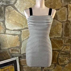G by Guess Black & White Striped Bodycon Mini Dress
